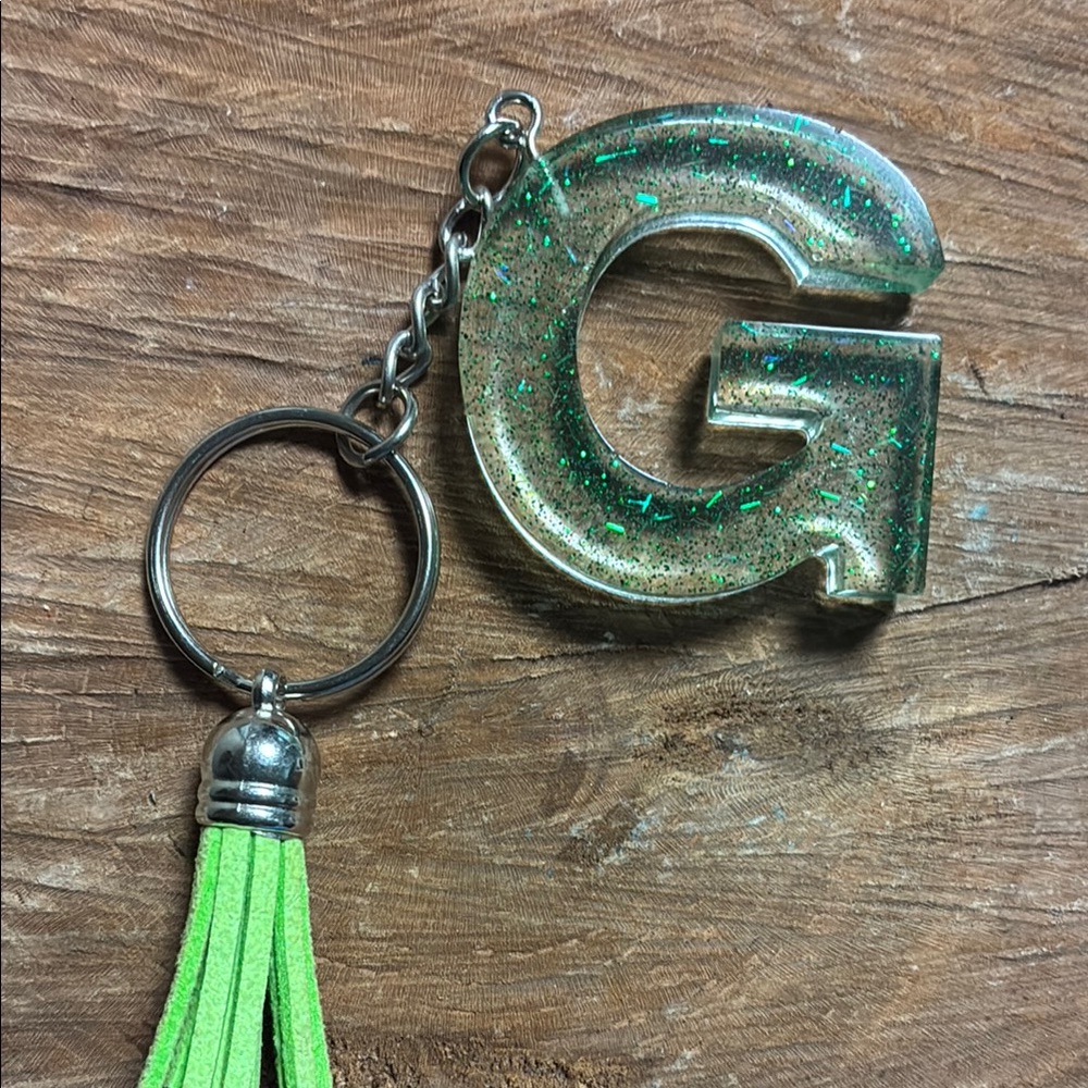 Green Glitter Letter G Keyring